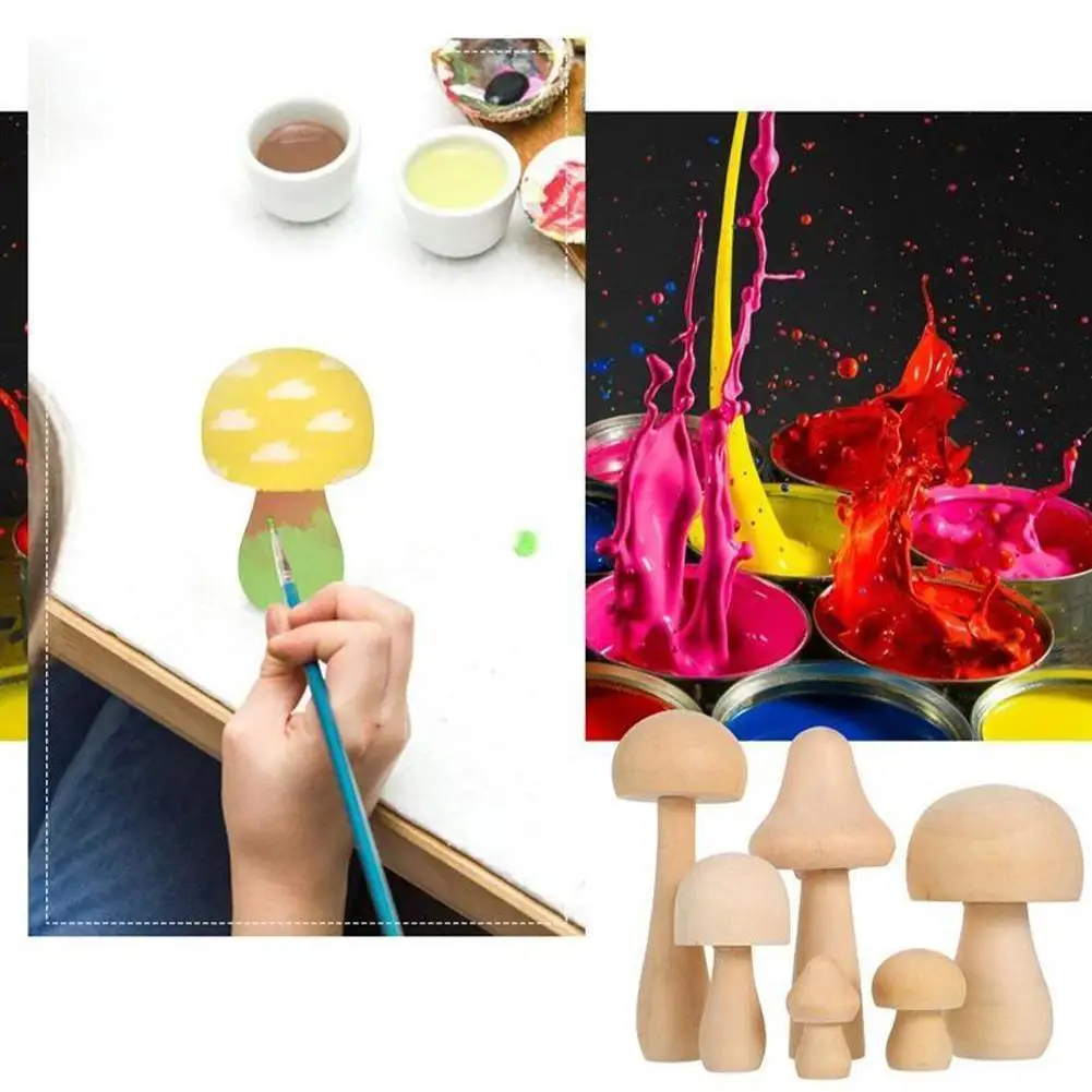 

Wooden Mushroom Various Sizes Natural DIY Crafts Painting Peg Mushroom Dolls Ornament Handmade Kids Toys