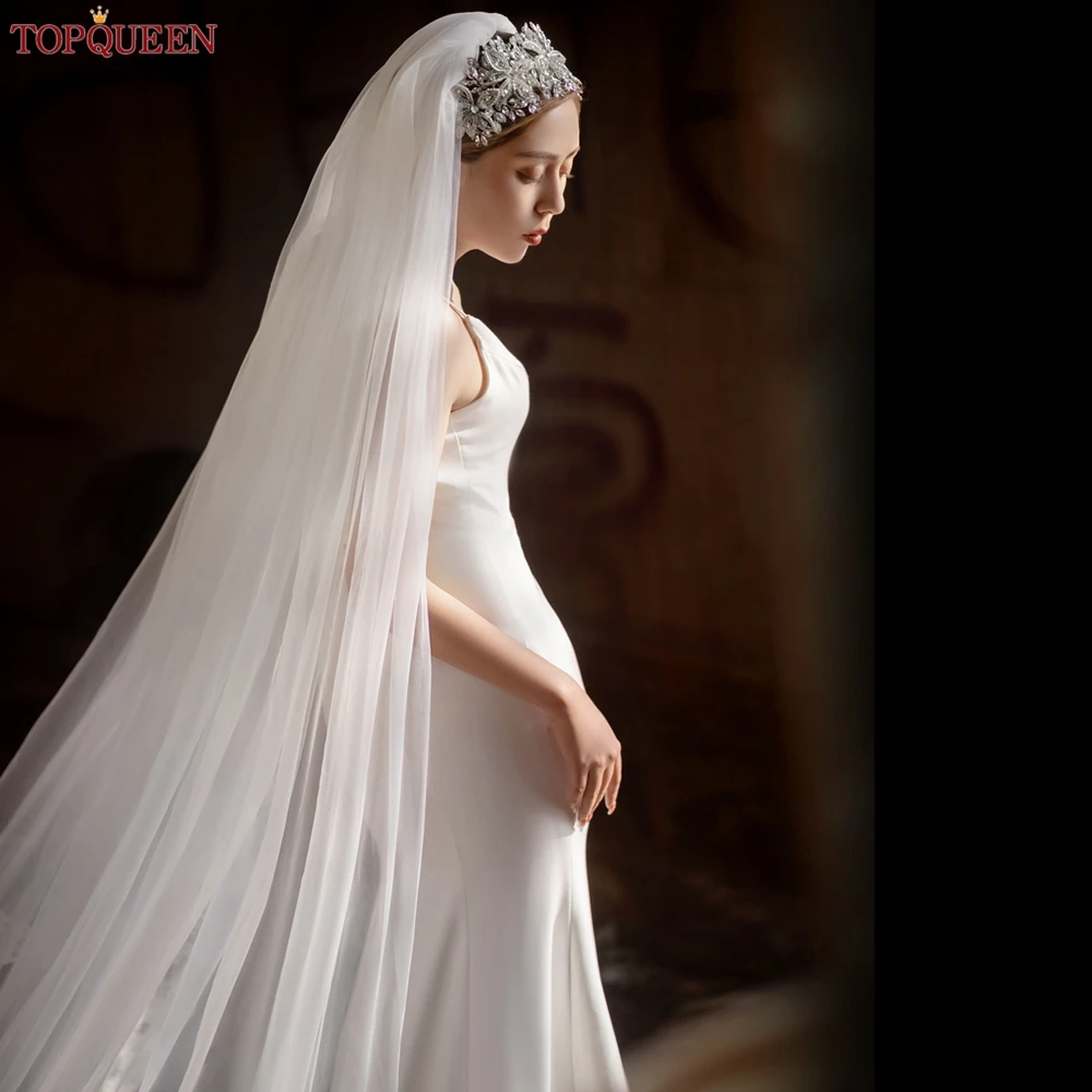 TOPQUEEN V30 Bride Veil Long Simple Wedding Veil Two Layer Soft Veils Free Shipping Net Veil Elegant Bridal Veils Wedding Long