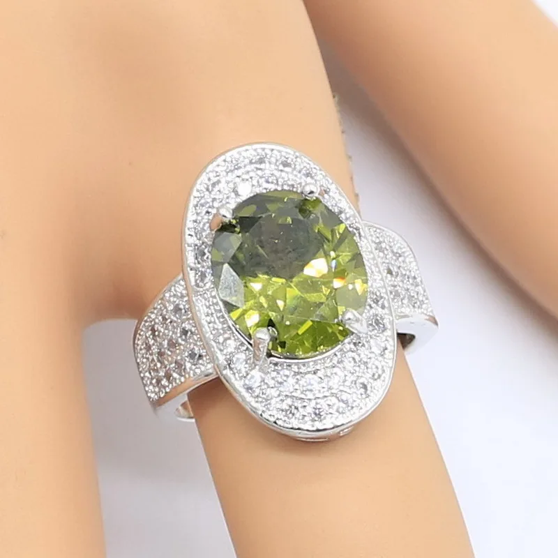 Серебряный цвет Дубай дневной Зеленый Перидот свадебный браслет серьги ожерелье