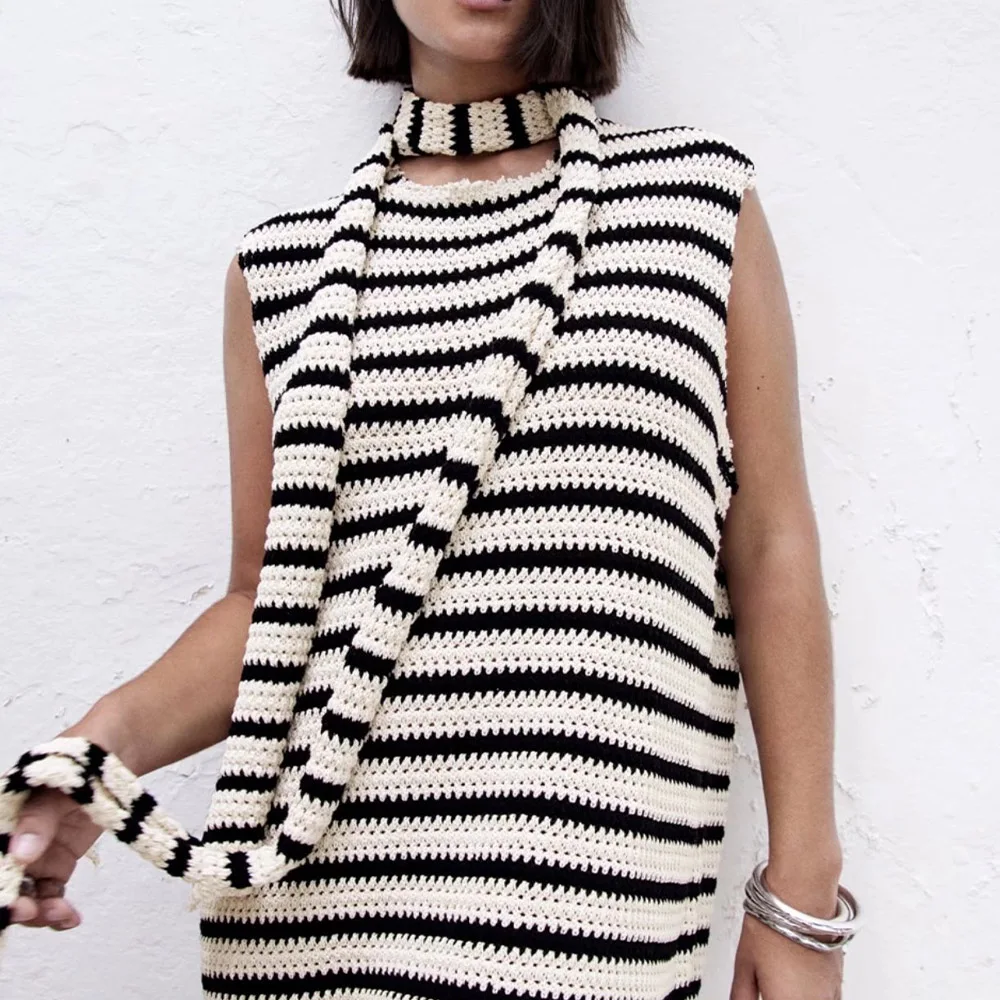 

Женское осеннее платье ZA, вязаная юбка из 2021 хлопка, жилет, вязаная юбка, популярная длинная юбка, шикарный топ без рукавов