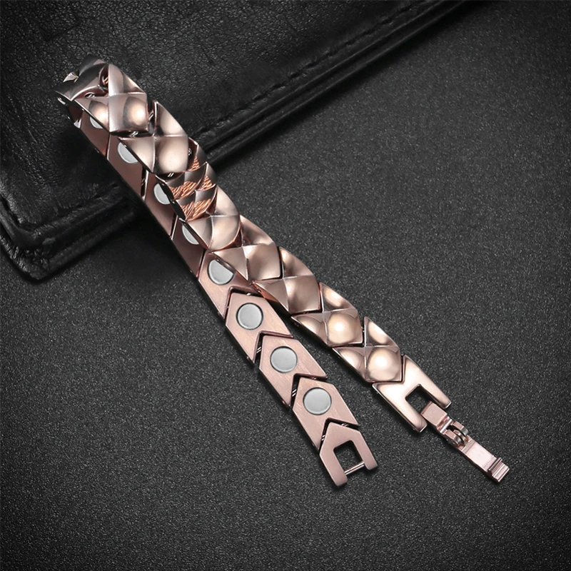 Мужской браслет Moocare золотой с цепочкой из розового золота магнитный нержавеющей