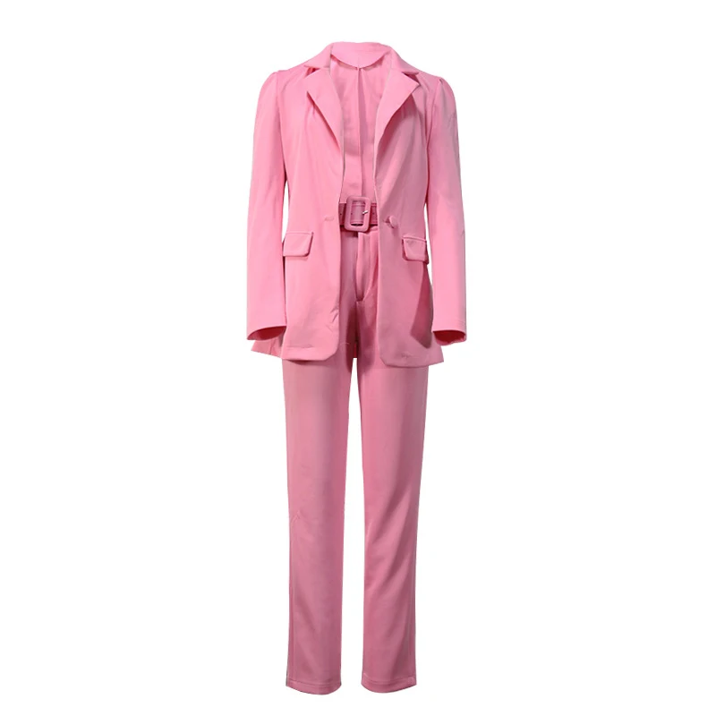 

Spring 2 pieces Long Sleeve Women's Blazer Set High Waist Solid Straight Female Pants Sets 2021 Elegant New Fashion Ladies Suit