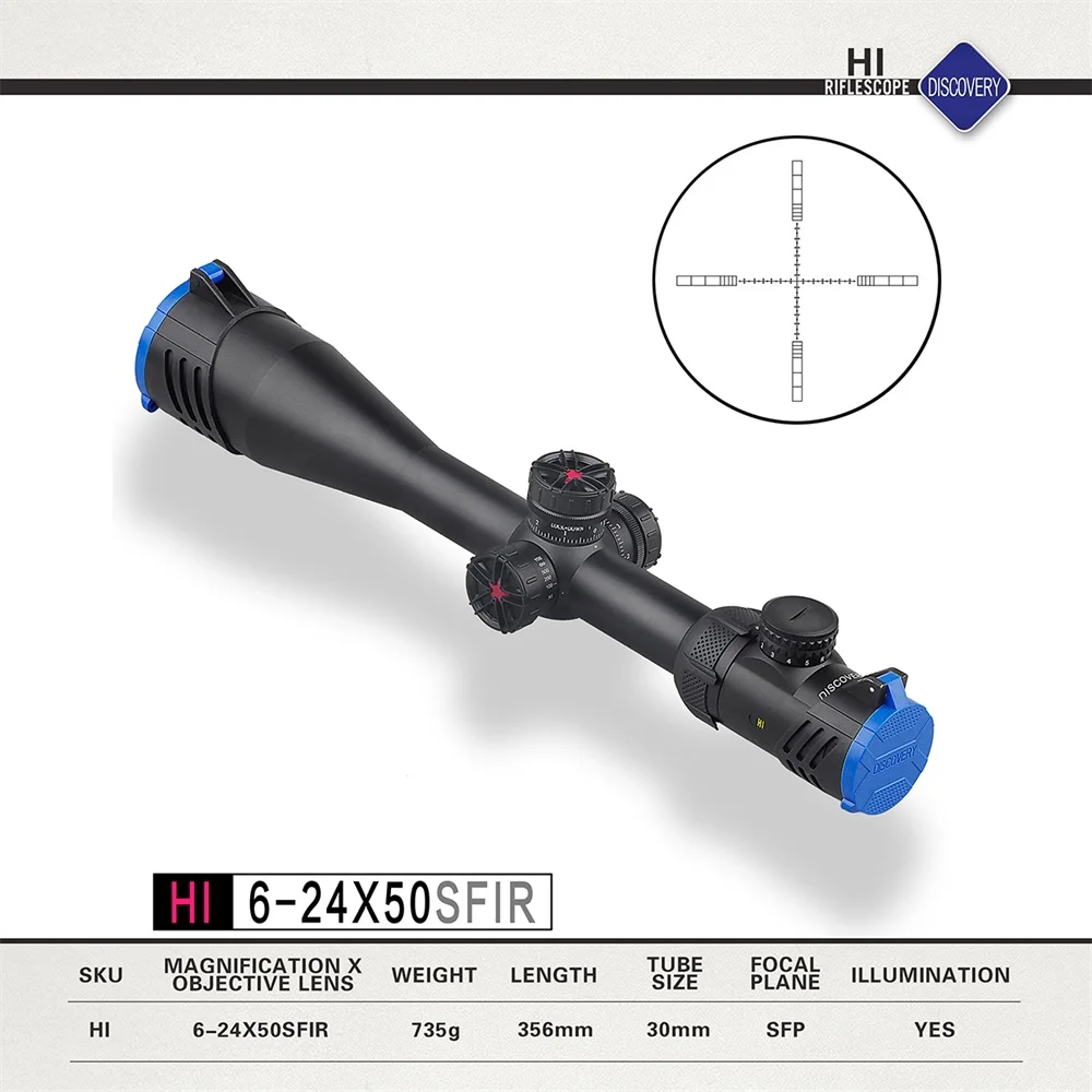 

DISCOVERY Optical Sight HI 6-24X50SFIR-MIL First Focal Plane Illuminated Hunting Rifle Scopes Side Parallax Shooting Fit. 338LM