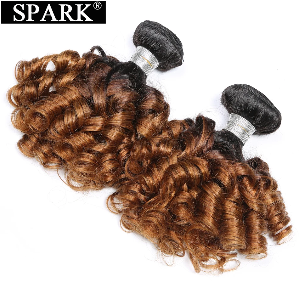 Spark Human Hair Ombre Brazilian Bouncy Curly 3 Bundles With Closure 100% 1B/27 &amp30 For Black | Шиньоны и парики