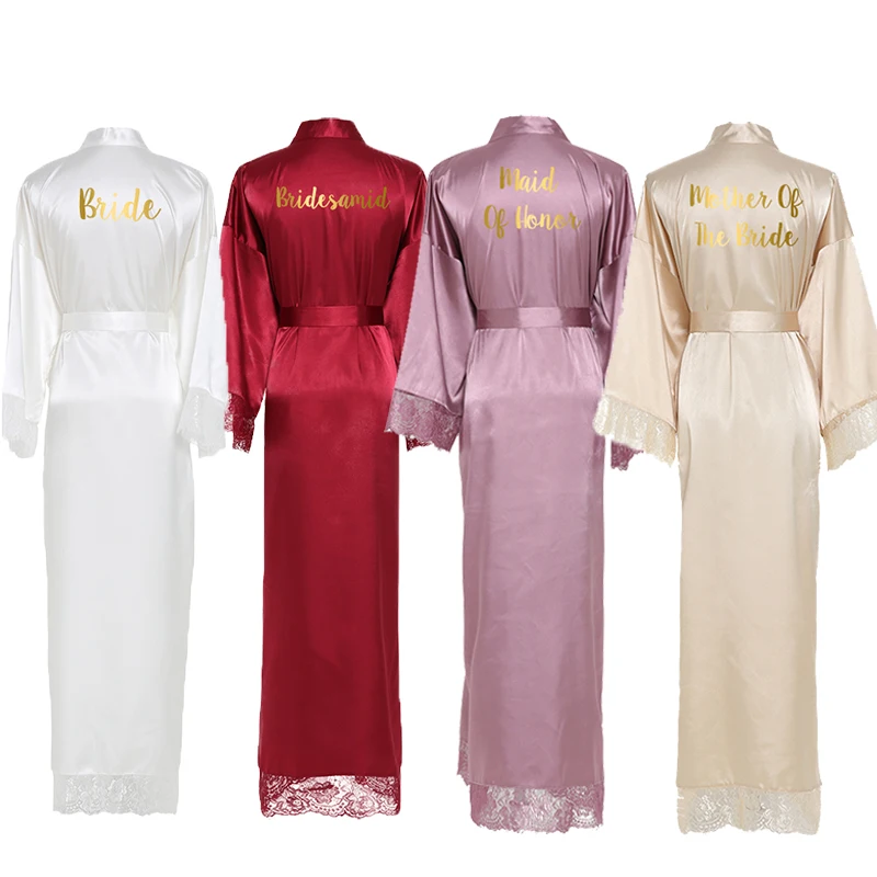 YUXINBRIDAL Шелковый атласный кружевной халат белый невесты халат подружки невесты халаты Свадебный длинный халат