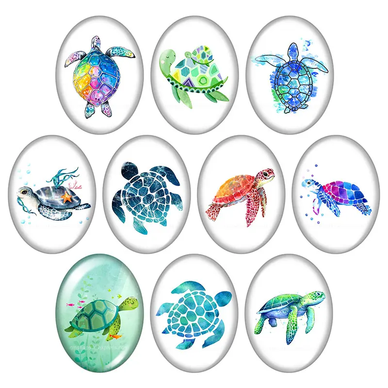 

New Animals Sea turtles whale Fox 10pcs mixed 13x18mm/18x25mm/30x40mm Oval photo glass cabochon demo flat back Jewelry findings