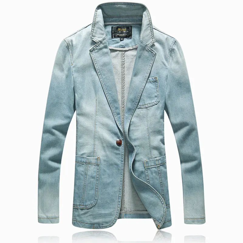 Мужской повседневный джинсовый пиджак синяя хлопковая джинсовая куртка