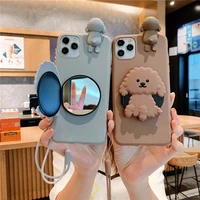 Cute Cartoon Dog Mirror Stand Phone Case For OPPO 2020 A31 A91 F15 A3S A72 A53 A15 Realme C12 with Lanyard cover