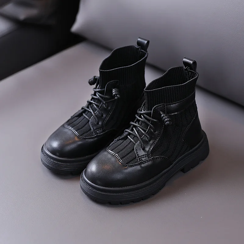 Детская обувь 2020 модные новые ботинки мартинсы высокие вязаные на шнуровке для