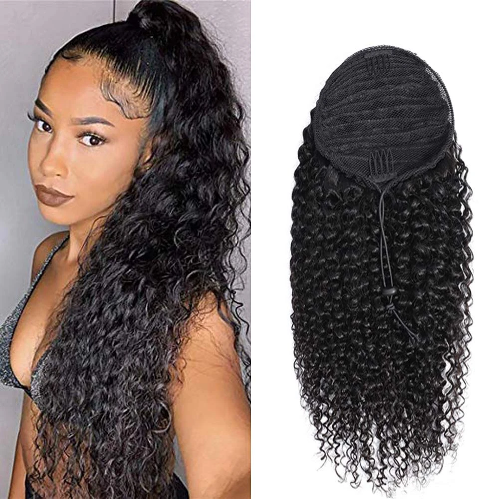 

Kinky Curly Drawstring Ponytail Human Hair Peruvian With Afro Clip In Extensions 100% Remy Curly Wrap Around Ponytail