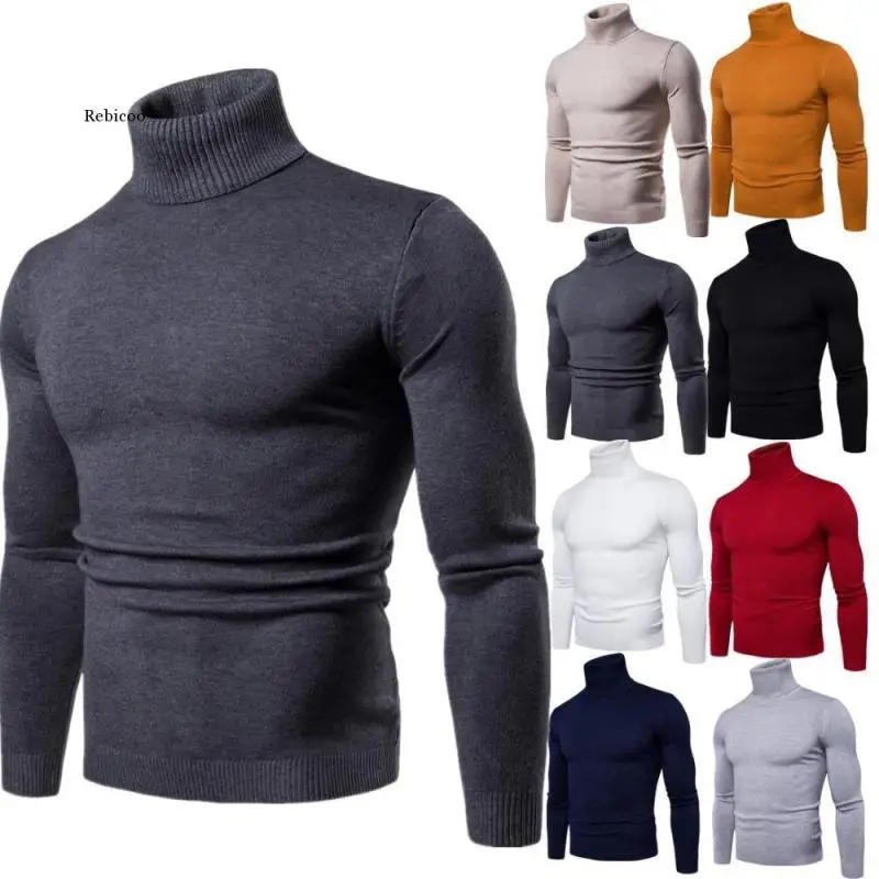 

New Men 's Warm Turtleneck Sweater Fashion Knitted Sweaters Male Casual Collar Slim Fit Knitted Pullovers