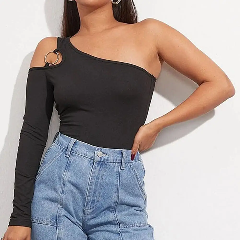 Новая стильная Женская Сексуальная Асимметричная футболка с вырезом и длинным