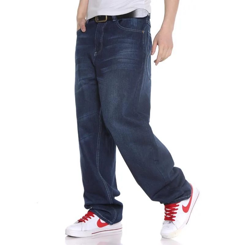 2021 Loose Hip Hop Jeans Men Denim Pants Big Tide Blue Straight Skateboard  Wide Leg Trousers Clothing Plus Large Size 30-46
