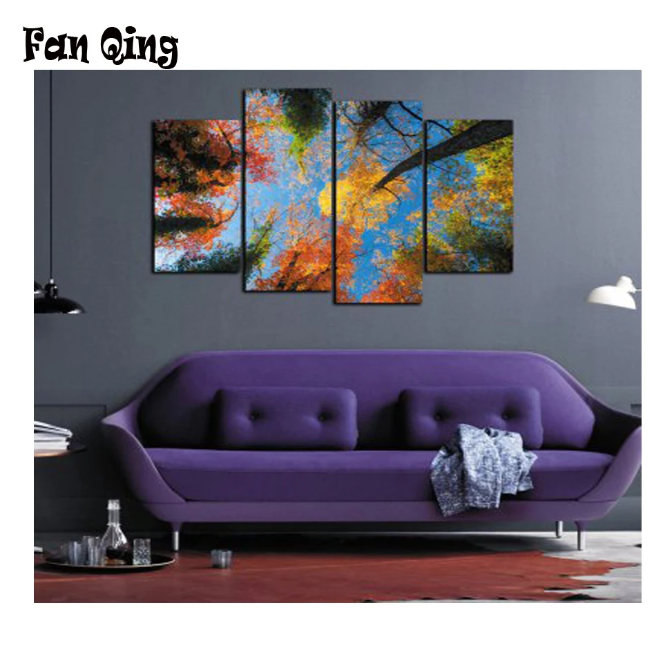 

Квадратные/круглые алмазные мозаичные наклейки, алмазная живопись, 4 шт., Осеннее дерево, вышивка крестиком, домашний декор