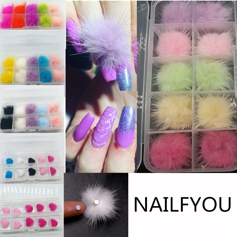 

5Boxes Wholesale Nail Pom Fluffy Ball 3D Detachable Magnetic Pompom 10pcs/Box 3D Nail Charm Nail Art Design Nail Art Decoration