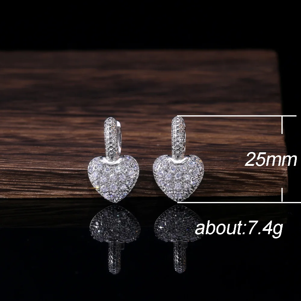 

Luxury Silver Plated Filled Zircon Heart Dangle Earrings Bridal Wedding Earrings Engagement Jewelry Crystal Earring Party Gifts