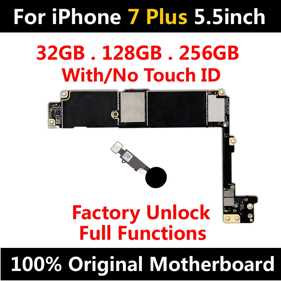 100% оригинальная разблокированная материнская плата для iPhone 7 Plus с/без Touch ID IOS
