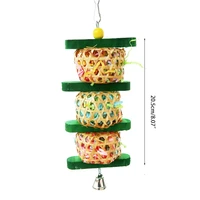 c90d parrot shredder paper toys hanging wood rattan foraging chewing toy bird bite with bells