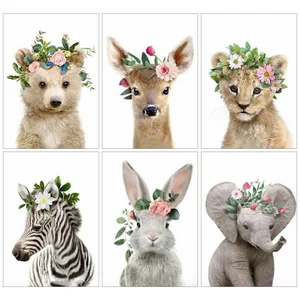 Алмазная живопись Huacan, мозаика с изображением животных, кролика, цветов, вышивки, слона, медведя, полное сверление, подарок ручной работы