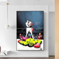 muhammad ali vs hulk canvas paintings on the wall art boxing posters graffiti art pictures for home decor cuadros