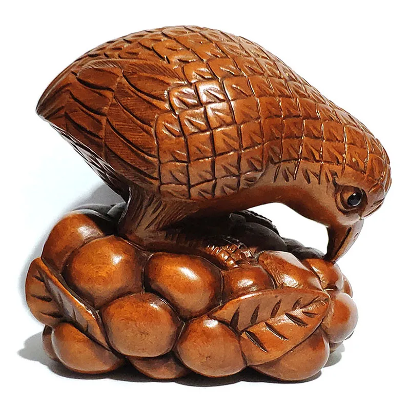 

Y4897ca - 20 Years Old 6x5.7x4 CM Hand Carved Japanese Boxwood Figurine Carving:Bird