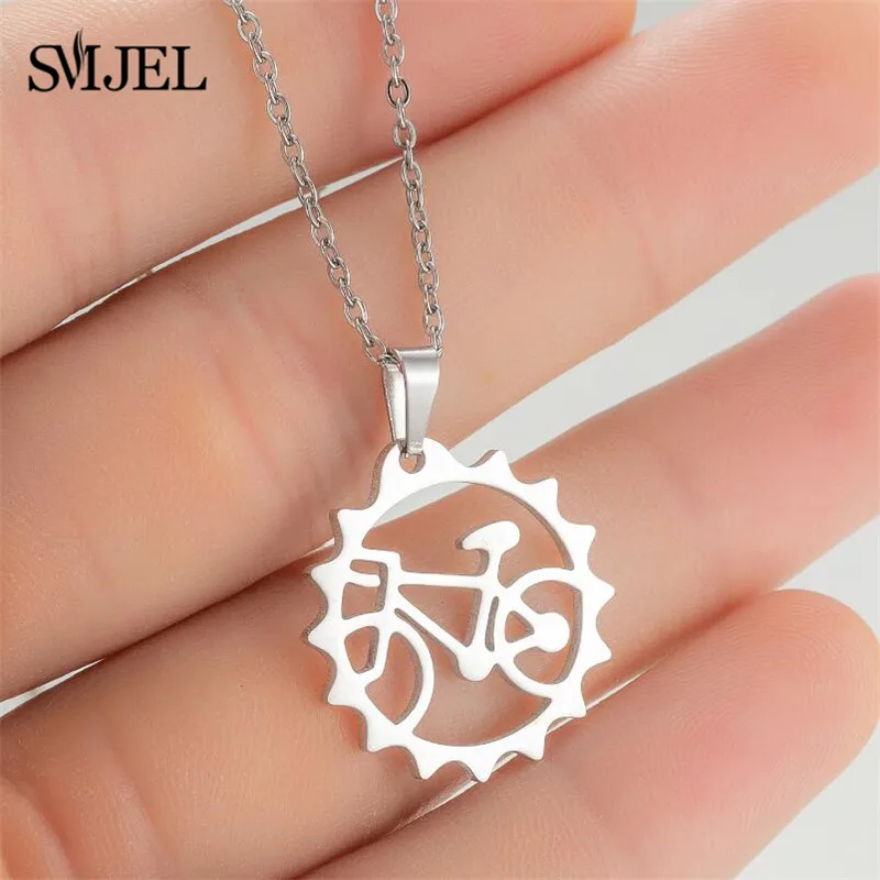 Classic Punk Cute Bike Cycling Bicycle Charms Stainless Steel Necklace Fashion Design Jewelry for Women Men Birthday Gifts | Украшения и