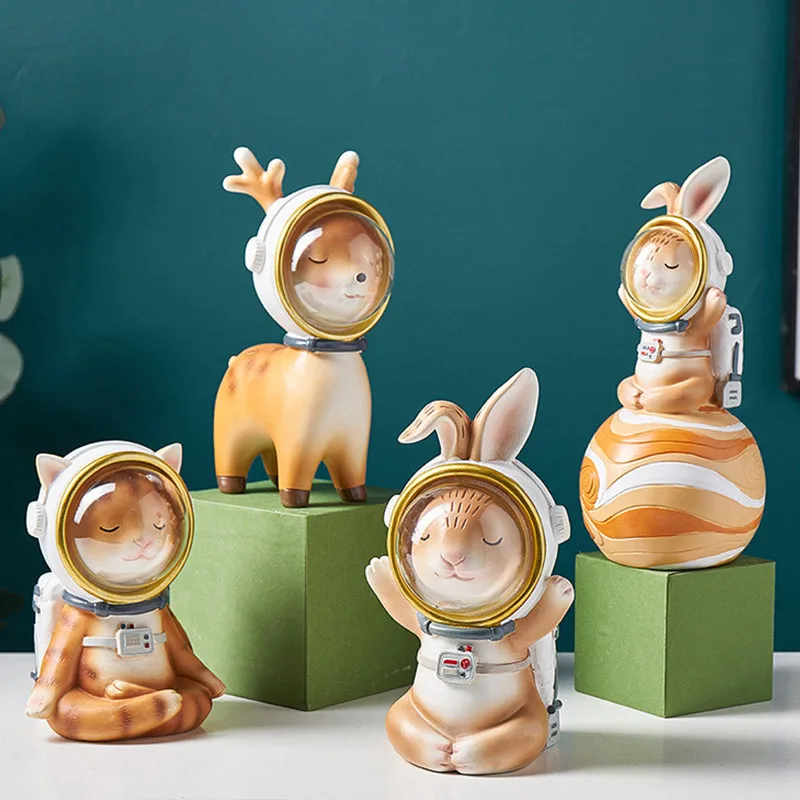 Миниатюрная модель в виде животного астронавта мультяшный олень/кролик/кошка