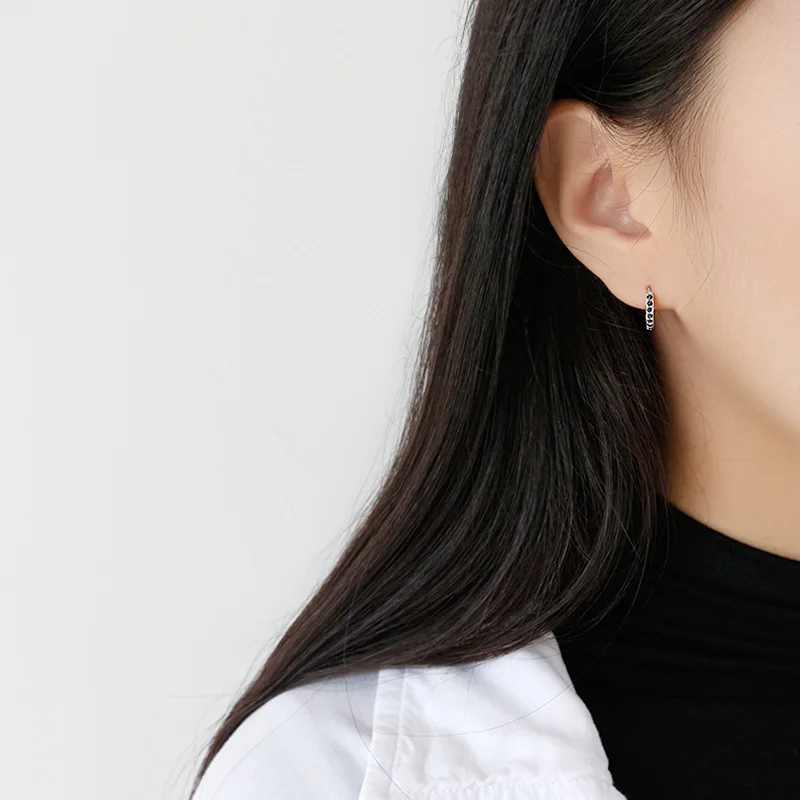 YPAY Real 925 Sterling Silver Hoop Earrring for Women Simple Female White/Black Zircon Fine Jewelry Wholesale YME120 | Украшения и