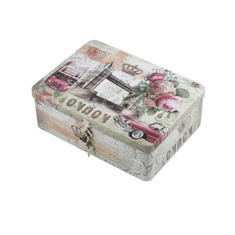 Жестяная коробка с замком маленькая для хранения железный чехол косметики