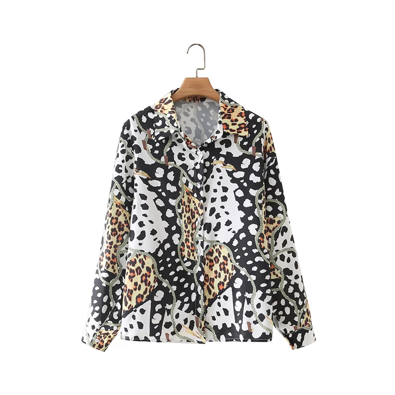 

ZXQJ 2021 модная женская Свободная леопардовая пятнистая рубашка, винтажные женские рубашки с длинным рукавом и пуговицами, блузы, шикарные топ...