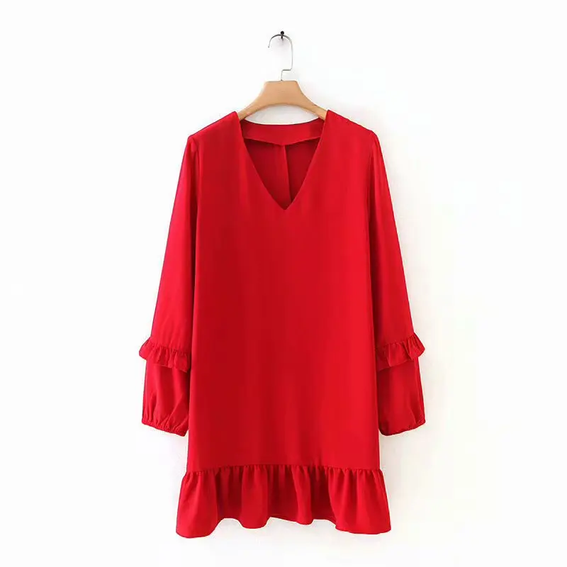 Новое женское элегантное мини платье с v образным вырезом длинным рукавом и