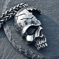 gothic half face stainless steel skull head pendant necklace men chain punk street biker skull necklace fashion goth accessories