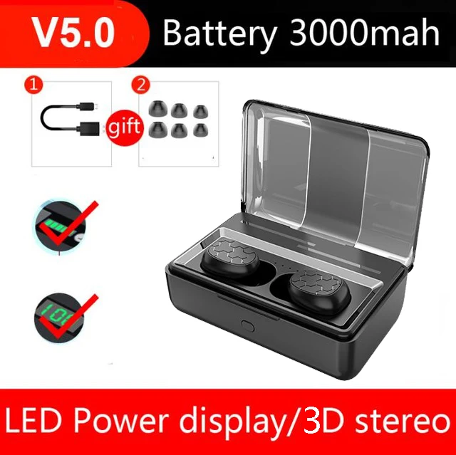 CBAOOO TWS 5,0 Bluetooth гарнитура 5D стерео беспроводные наушники мини спортивные наушники водонепроницаемые громкой связи с Мощный светодиодный дисплей - Цвет: No touch earplugs