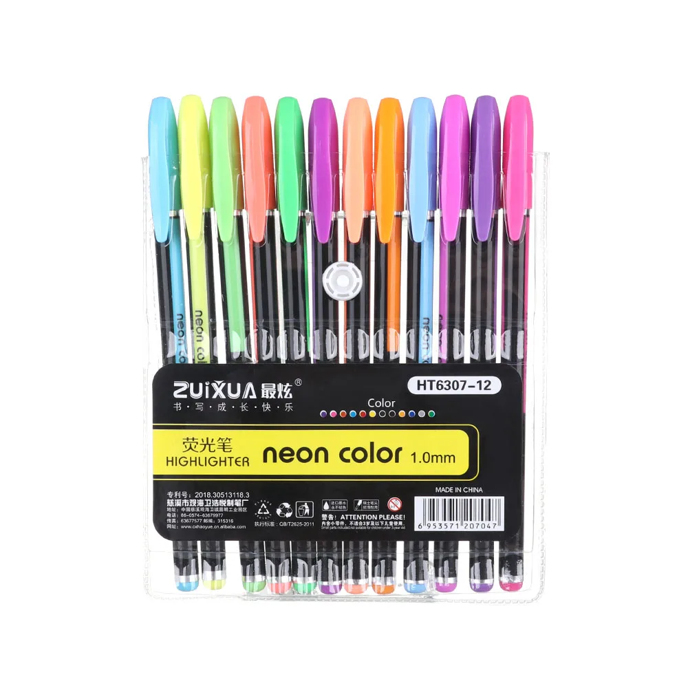5-12colorHighlighter 12/18/24/36/48 шт./упак. креативный флеш-набор гелевых ручек яркий гелевая ручка для нанесения хайлайтера журналы, чтобы привлечь художественный Маркер для белой доски "сделай сам" рисунков в виде ручки - Цвет: 5-12colorHighlighter