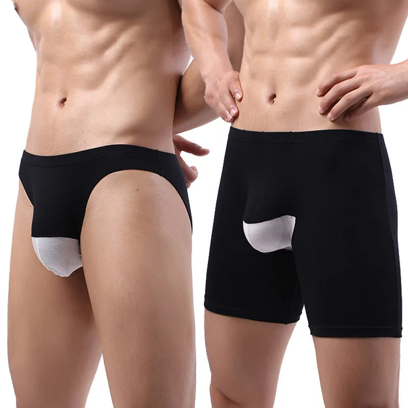 

Men Long Boxer Underwear Men Briefs Underpants Antibacterial Mesh Scrotum Pocket Male Sports Shorts Man Sexy Cozy Panties Sets