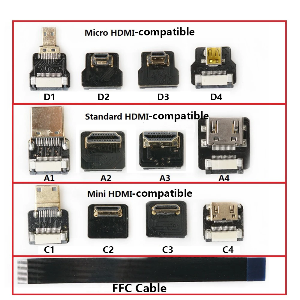 FPV микро HDMI Совместимость с углом 90 градусов разъем FPC Гибкий плоский кабель mini