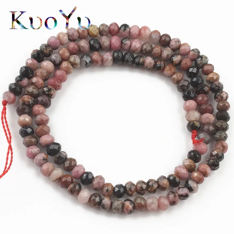 2x4 мм натуральный драгоценный камень граненый черный линия Родохрозит бусины