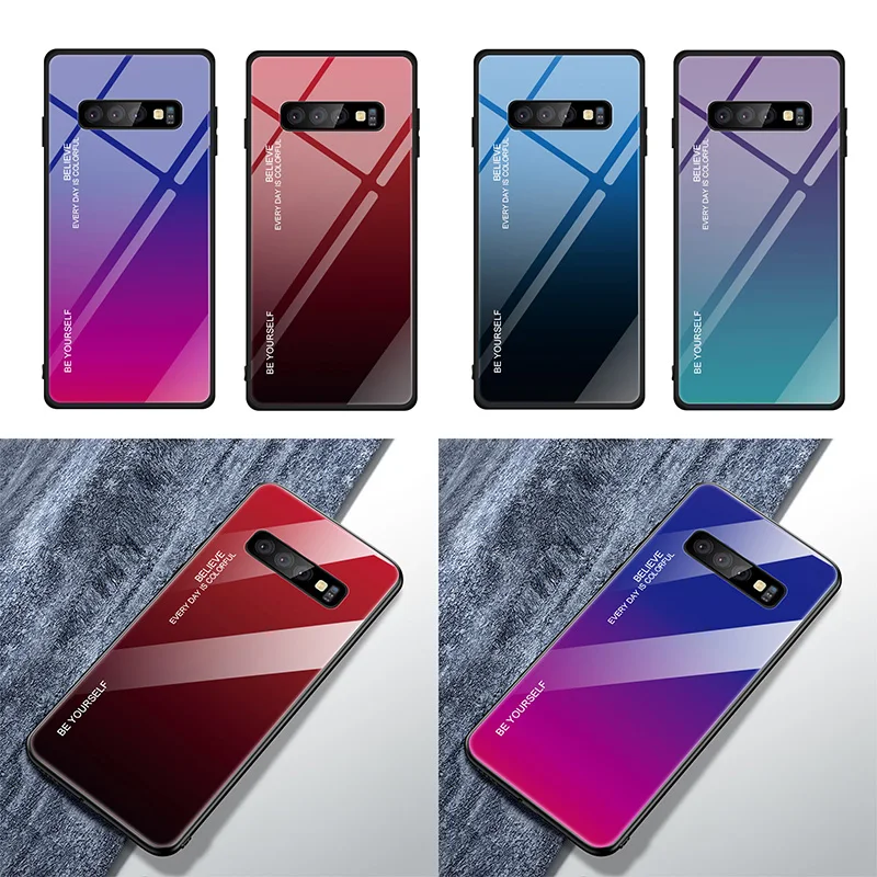 

Luxury 9H Tempered Glass Gradient Dual Color Phone Case Protection Cover For Samsung Galaxy S10 S9 S8 Note9 Note10 Pro A90 A80