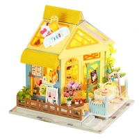 kids toys wooden block art house diy doll house model building kit kawaii mini cabin toy birthday christmas girl gift