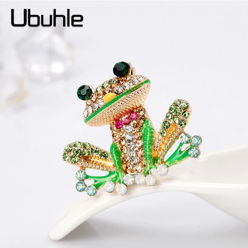 Кристалл Стразы в форме лягушки Броши для женщин зеленый цвет животное брошь