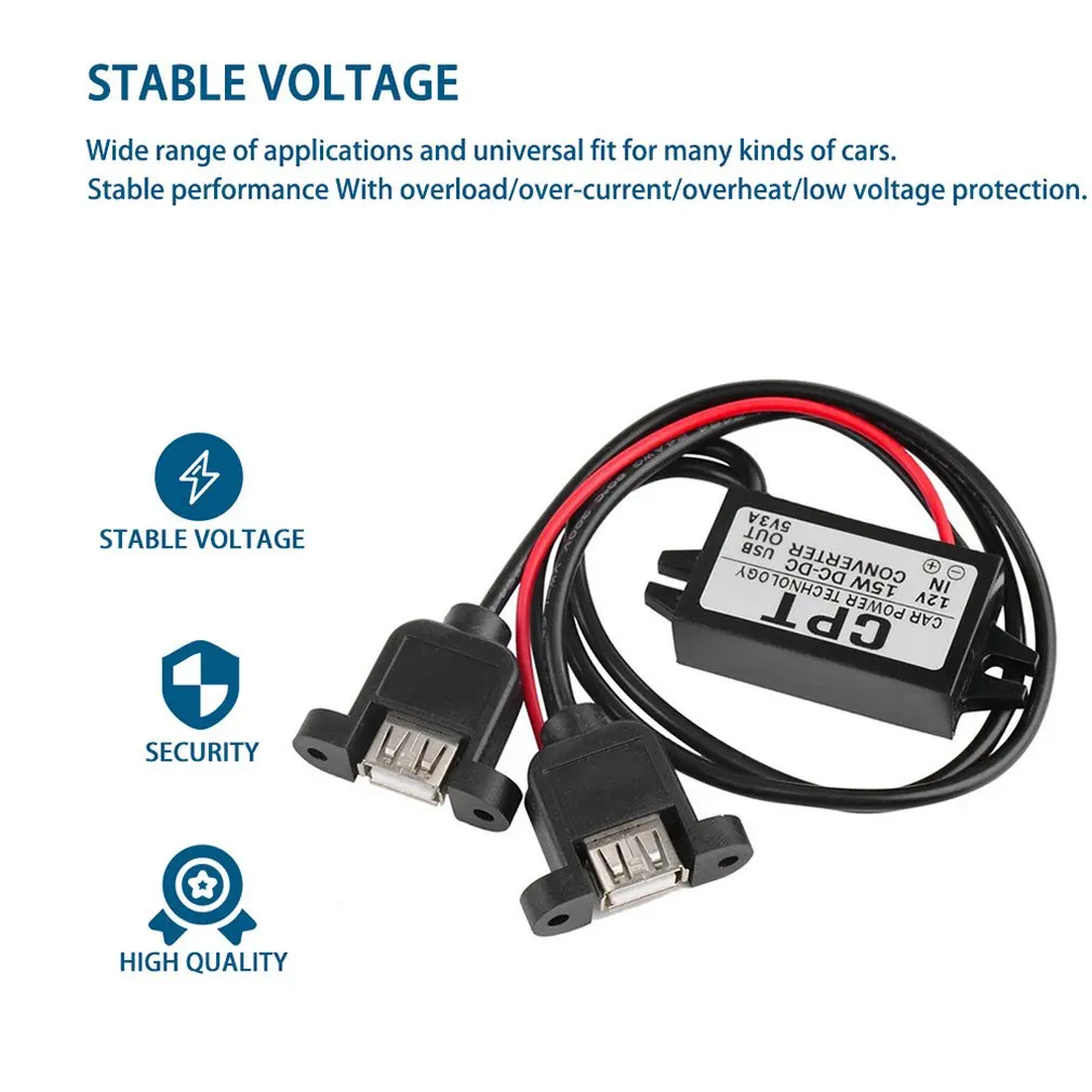 

Car Vehicles CPT UL5 Universal DC DC Converter Module 12V To 5V 3A 15W With Double USB Output Power Adapter