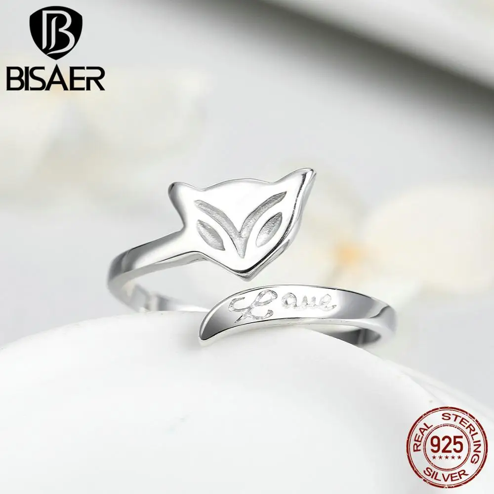 BISAER, коллекция животных, 925 пробы, Серебряная лиса, кошка, следы, кольца бабочки, ювелирные изделия с кристаллами, открытые женские кольца