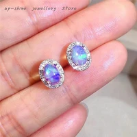 new 925 silver inlaid natural opal stud earrings womens stud earrings colorful simple and cute