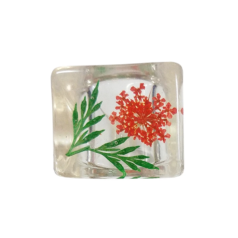 

1PC Korean Fashion Transparent Resin Dry Flower Rings for Women Girls Geometric Round Rings Party Wedding Jewelry Gifts
