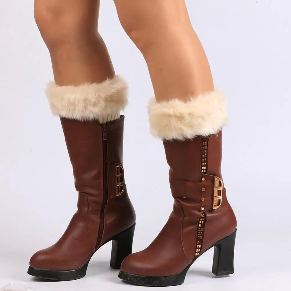 

Women Solid Color Faux Fur Crochet Knit Leg Warmers Cuffs Toppers Boot Socks