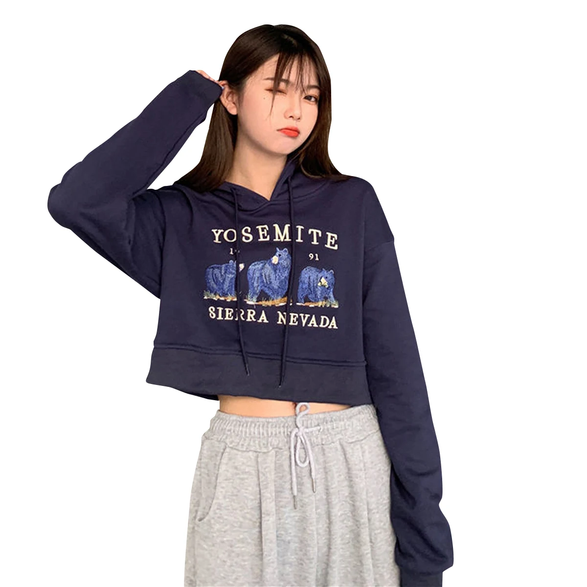 Женская укороченная Толстовка Harajuku Kawaii С мультяшной вышивкой Kpop Корейская мода