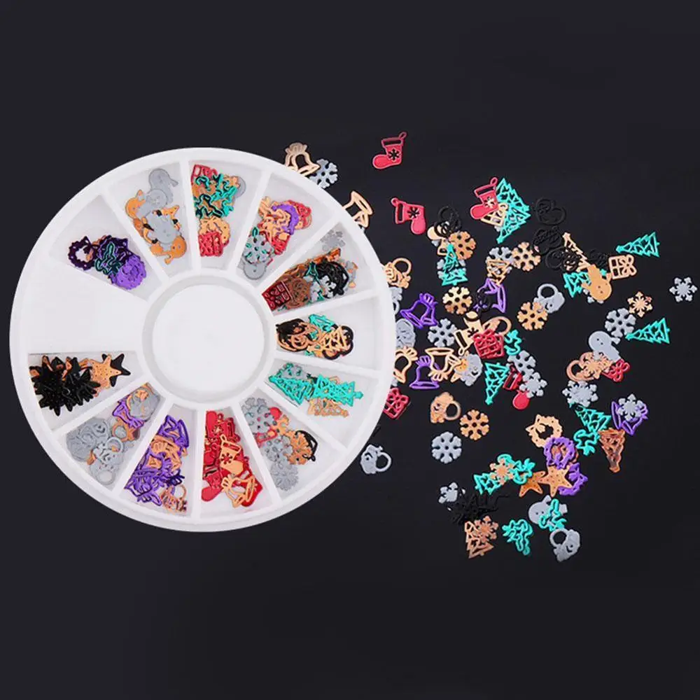 1 коробка красочные рождественские Украшения Ногтей Колесо Снежинка сердце