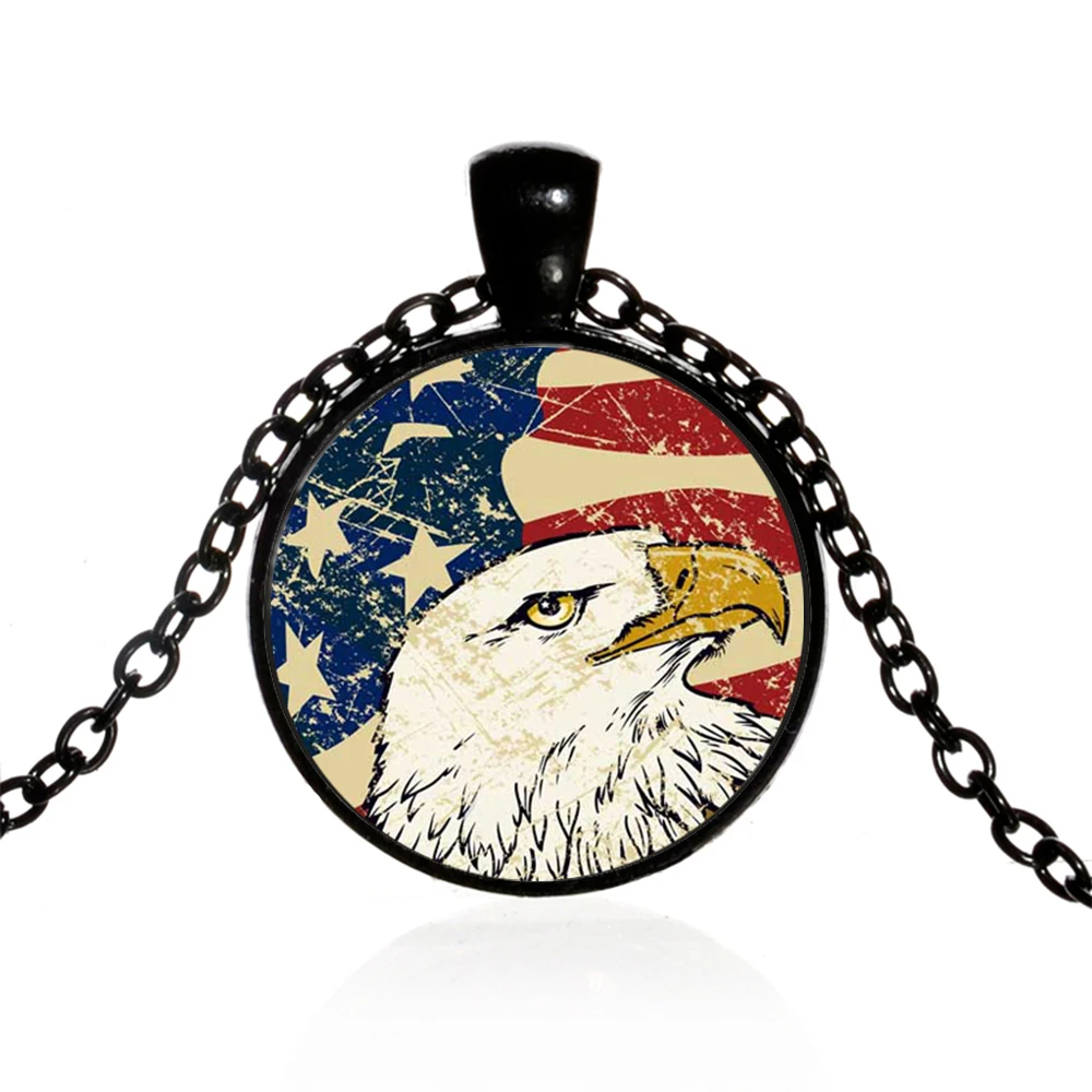 Fashion USA US Flag Keychain High Grade America Eagle 3D Printed Glass Dome Pendant 4 Color Chain Necklace Souvenir Gifts | Украшения и
