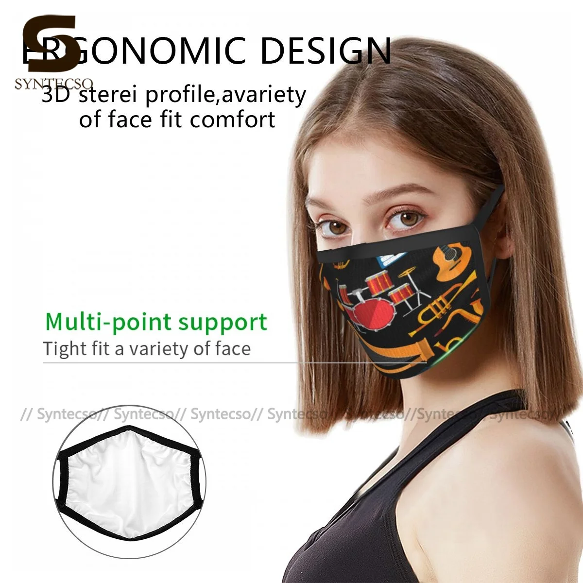 

Electric Guitar Mouth Face Mask Polyester Cute Reuse Dropshipping Adults Facial Mask