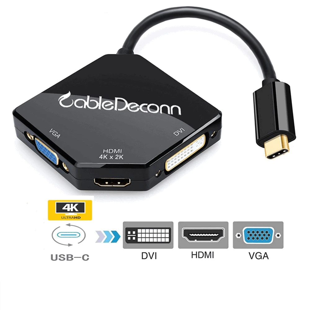 

New Product TYPE-C To VGA/HDMI/DVI Three-in-one Cobra Adapter Cable Laptop Cable 3840*2160@30HZ VGA+HDMI Support 1080P